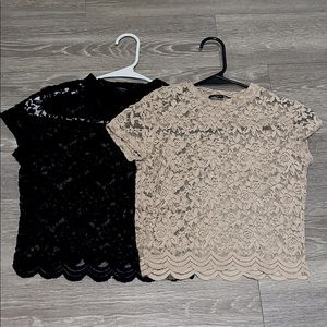 2 cropped see through flowered shirt